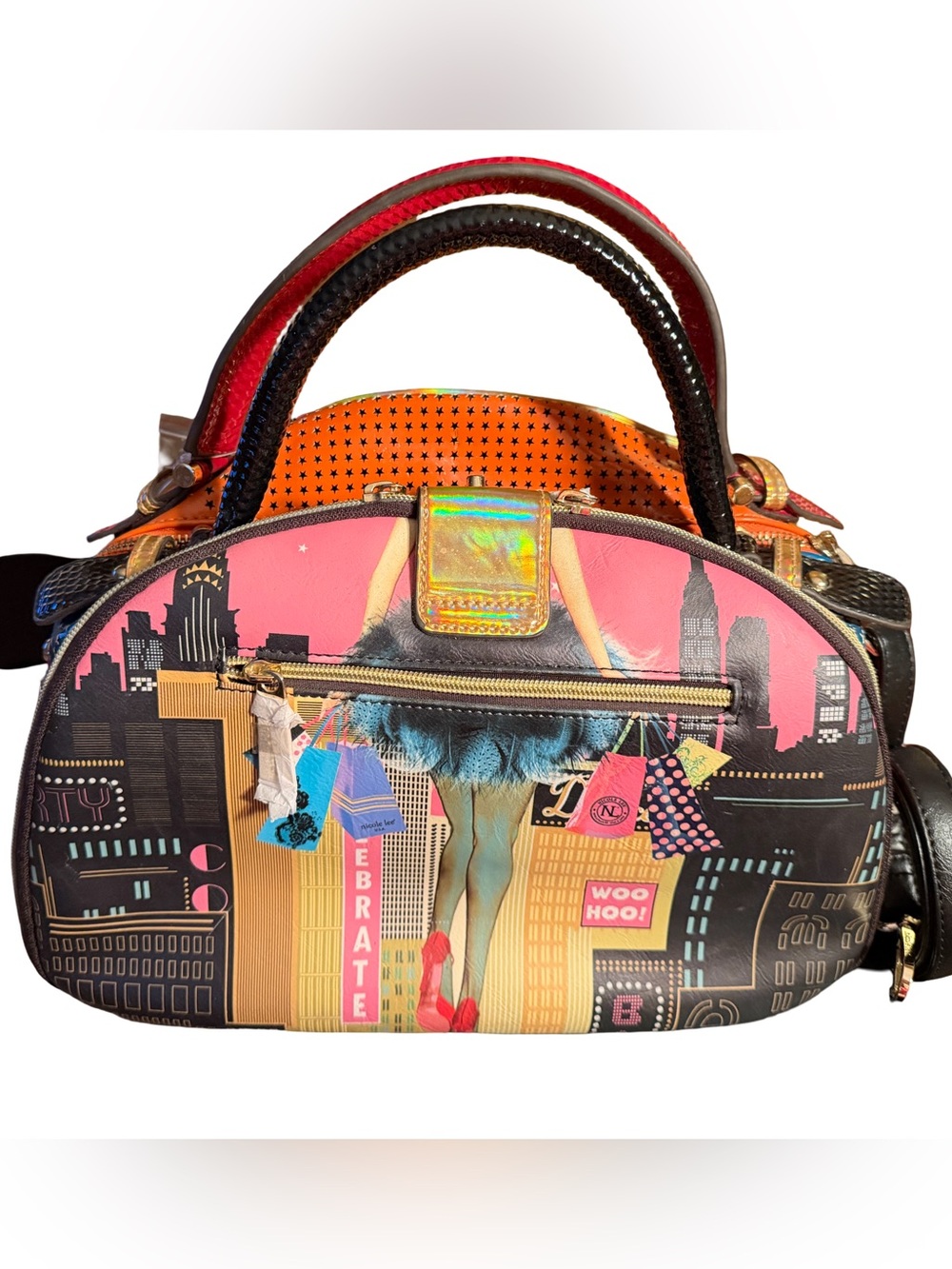 Nicole Lee NWOT Novelty Retro Multi-Color Top-Handle Satchel Crossbody (P249) - Picture 2 of 13